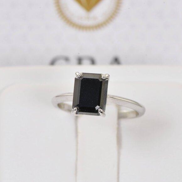Certified Black Moissanite Diamond 2CT Solitaire Engagement Ring sz 8 - Picture 3 of 7